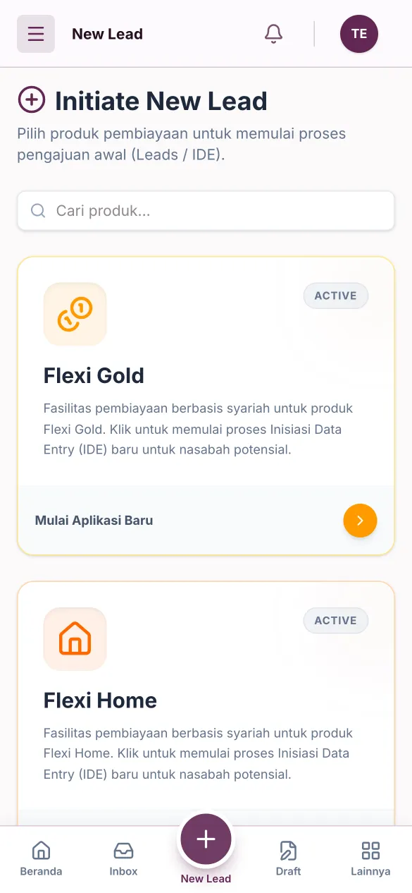 Layar Lead Baru di aplikasi AO iLOS