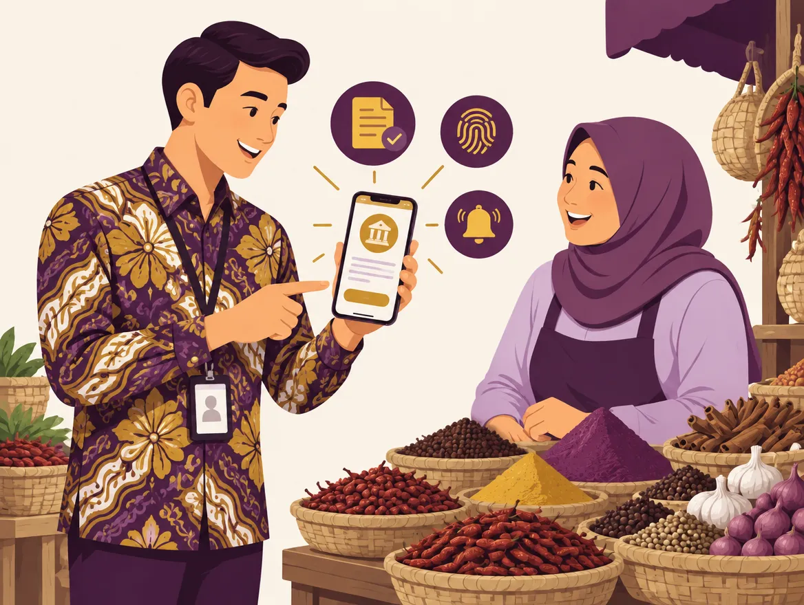 Ilustrasi AO menunjukkan aplikasi iLOS kepada pedagang pasar